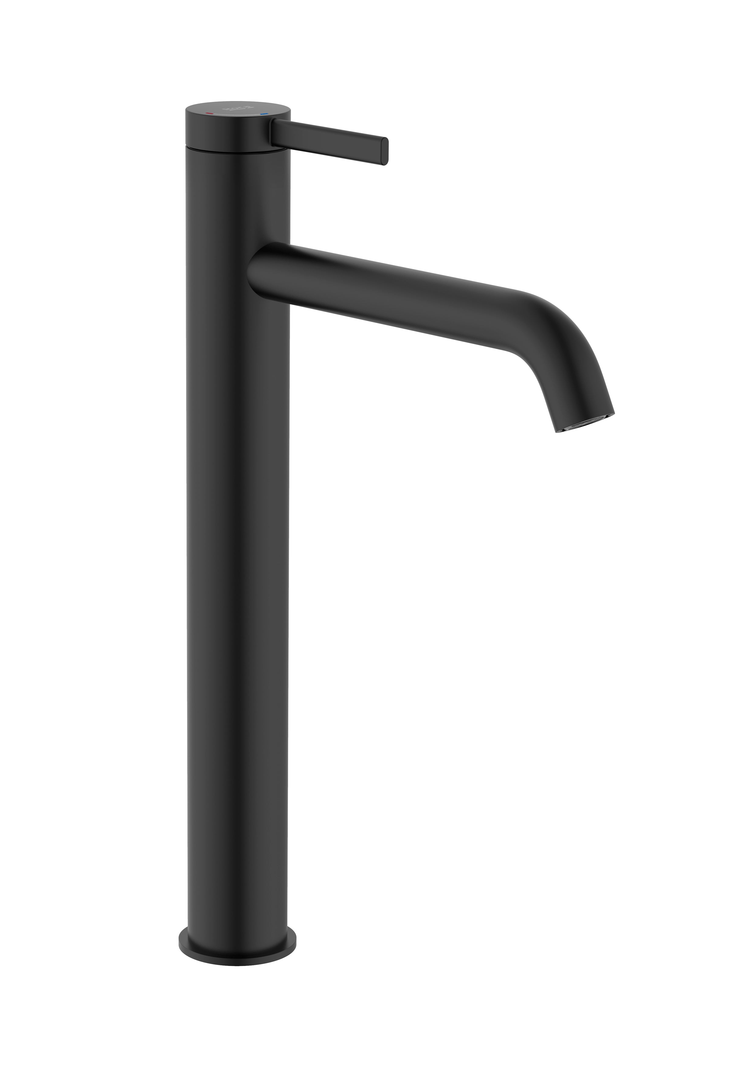 Roca Ona Cold Start Basin Mixer Tap High Neck Smooth Body with Click Clack Waste Matt Black