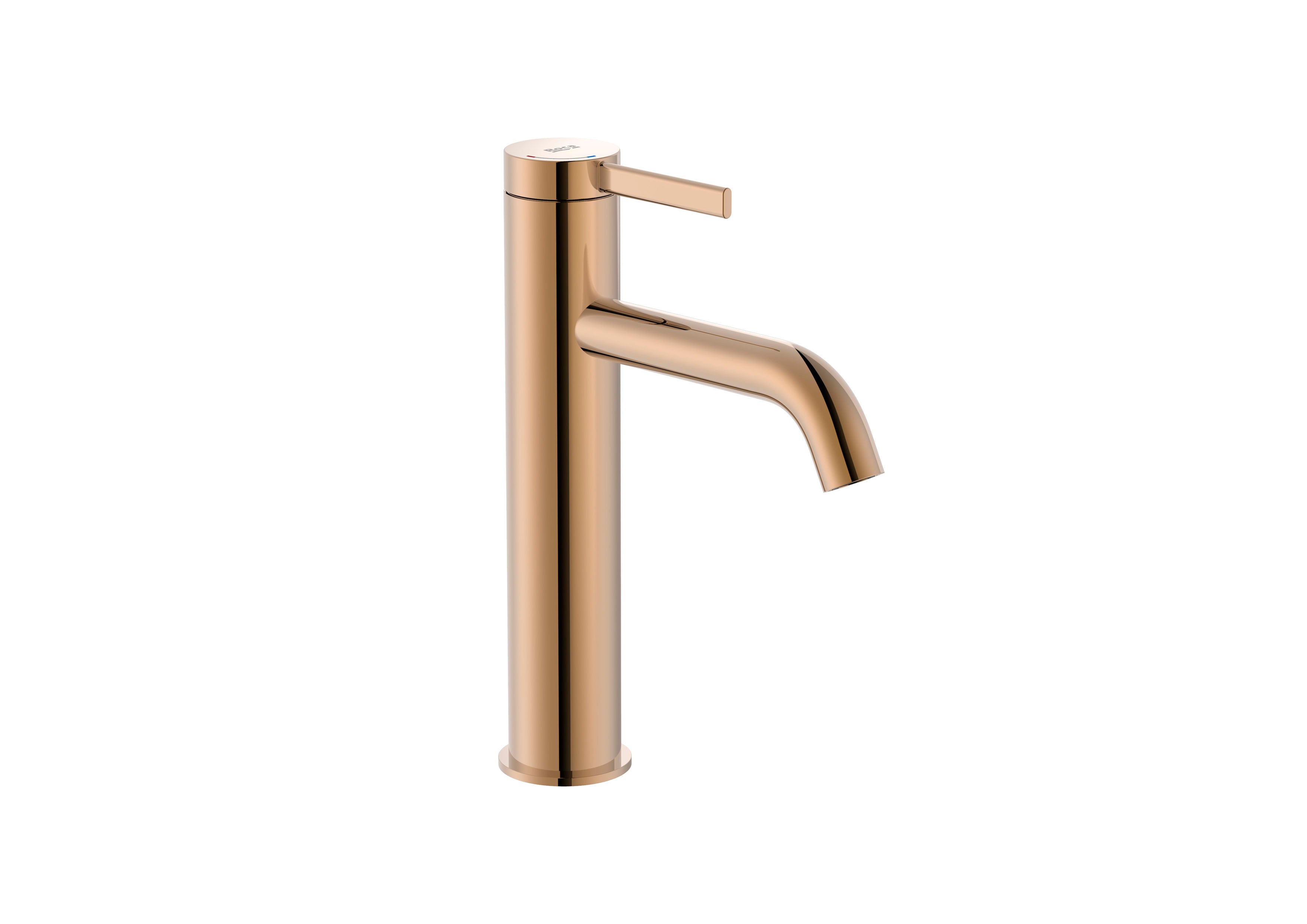 Roca Ona Cold Start Basin Mixer Tap Smooth Body With Click Clack Waste, Rose Gold
