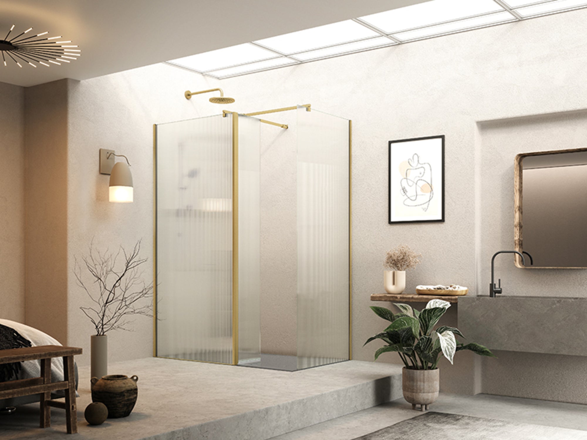 iflo Linhope Framed Fluted Corner Wetroom Panel 1000mm Brass (ifloSP10FBBR)