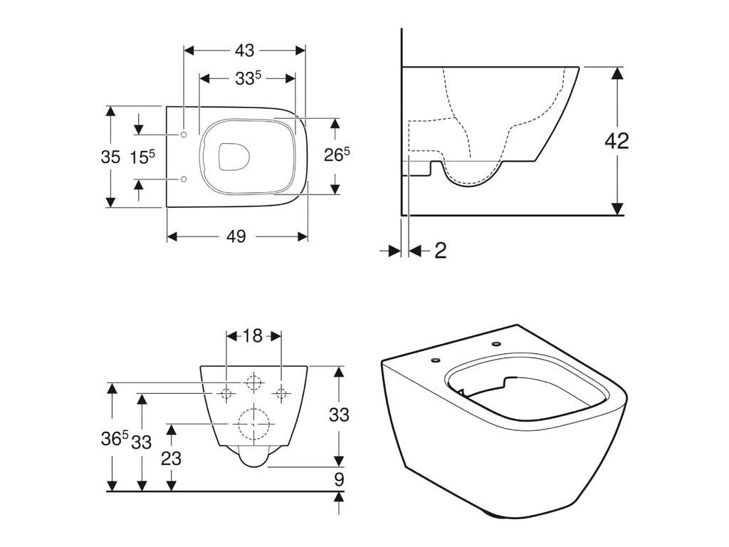 Geberit Smyle Square Wall-Hung WC Short Projection Rimfree 500 379 01 1 500.379.01.1