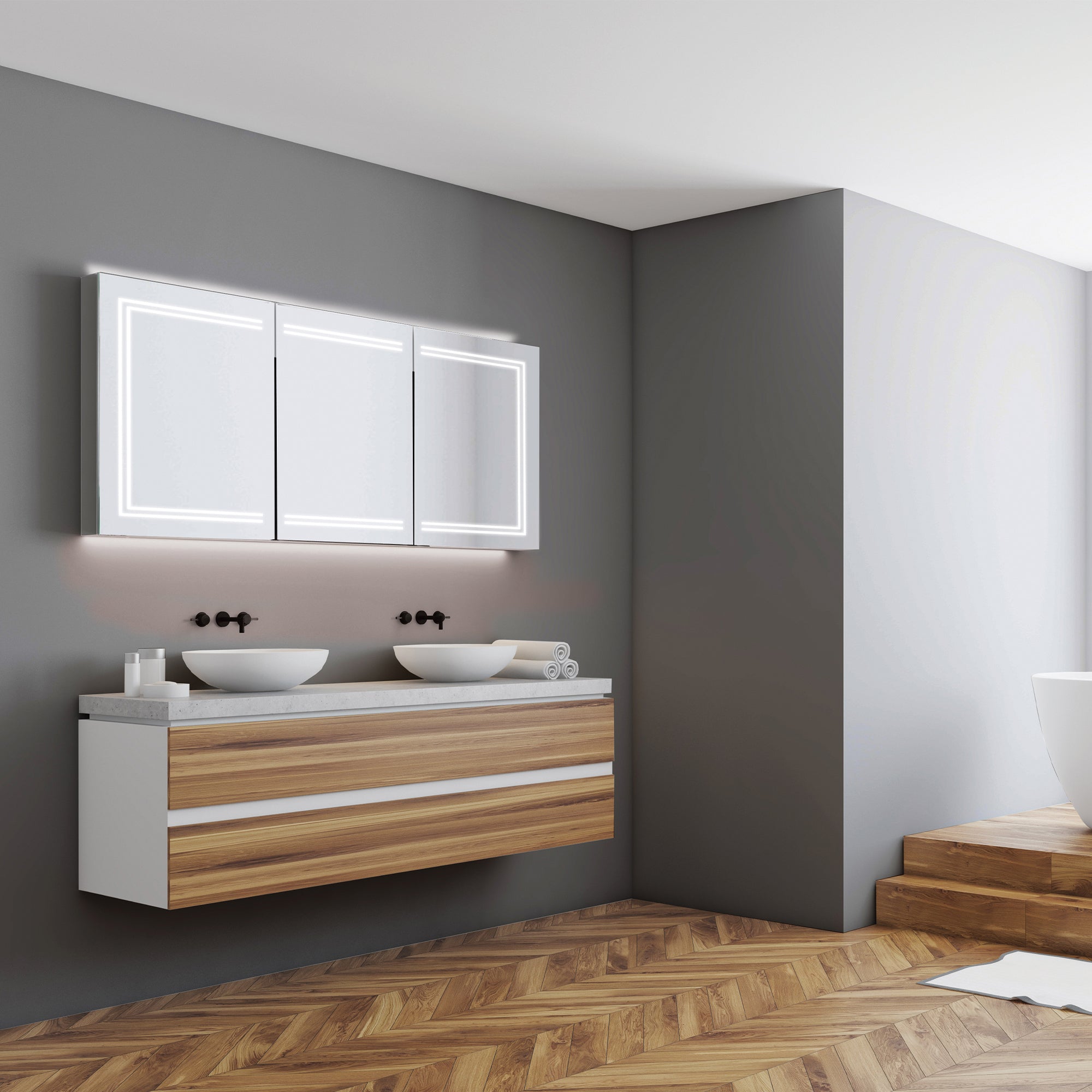 HiB Edge LED Border Mirrored Cabinet 1200(W) x 700(H) x 140(D)mm 49700.