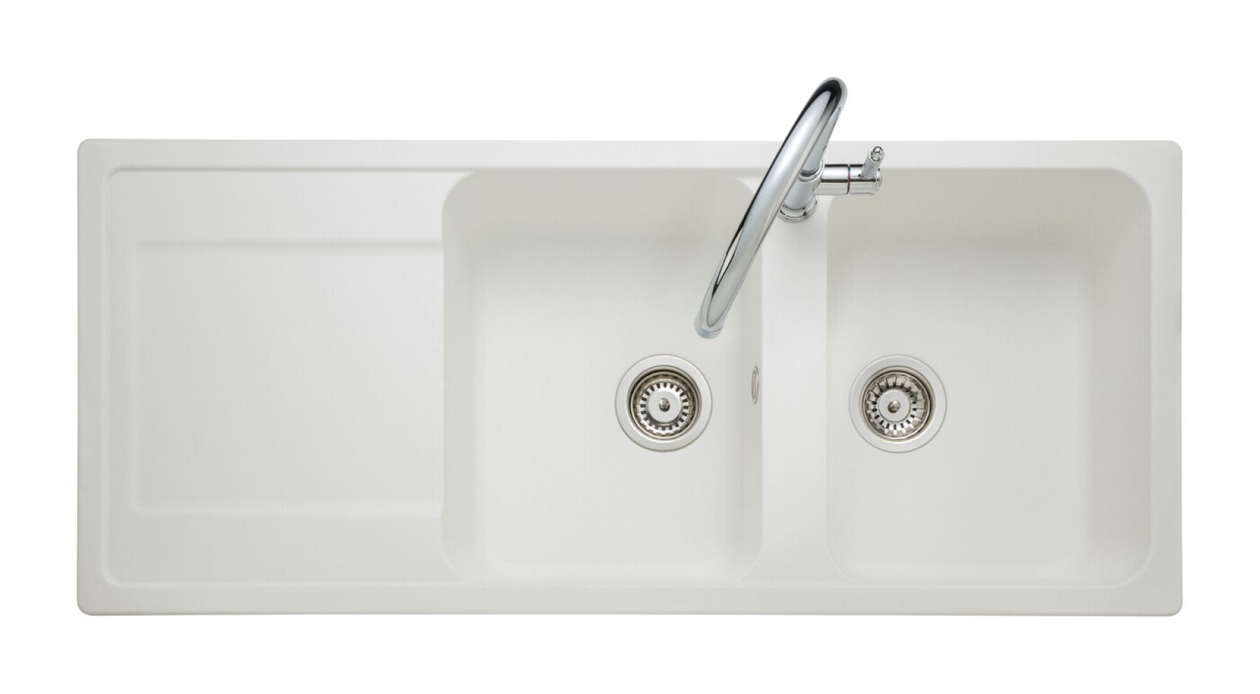 Rangemaster Loa Igneous Granite Kitchen Sink 1160 x 500 mm 2 Bowls Arctic White