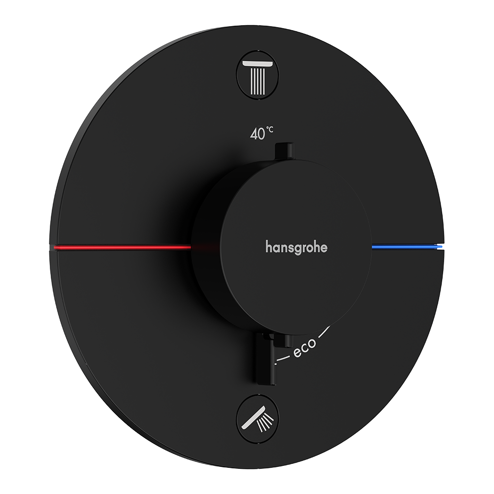 hansgrohe ShowerSelect Comfort S Thermostatic Shower Mixer Valve, 2 Outlets Matt Black