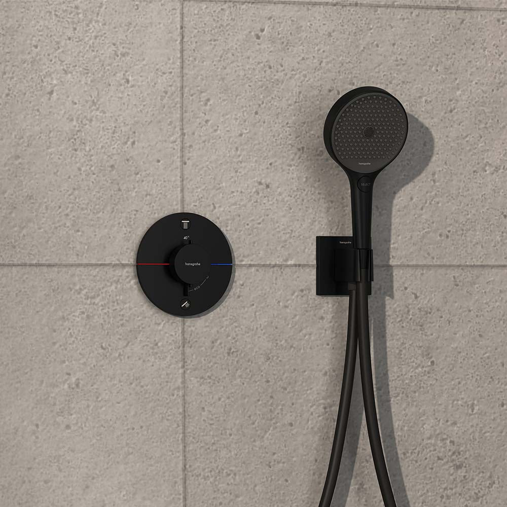 hansgrohe ShowerSelect Comfort S Thermostatic Shower Mixer Valve, 2 Outlets Matt Black