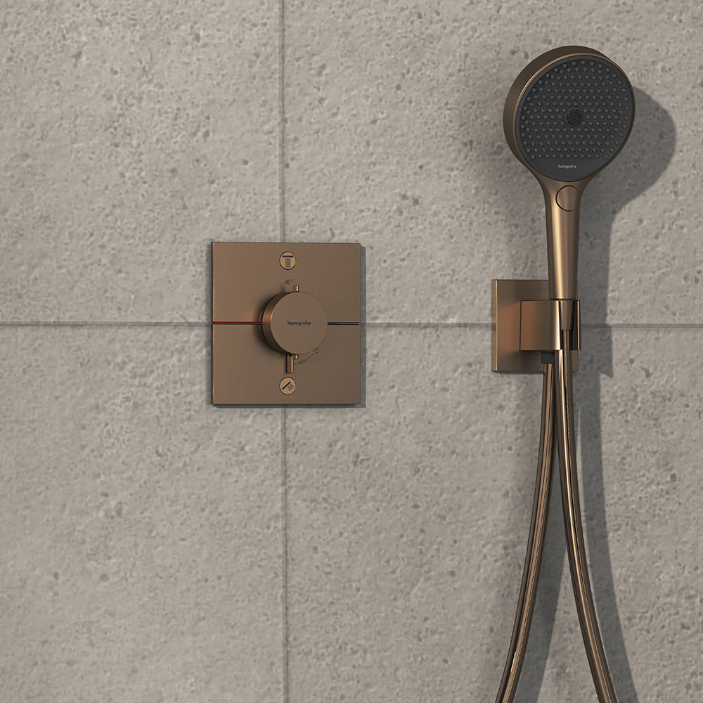 hansgrohe ShowerSelect Comfort E Thermostatic Shower Mixer Valve, 2 Outlets, Brushed Bronze