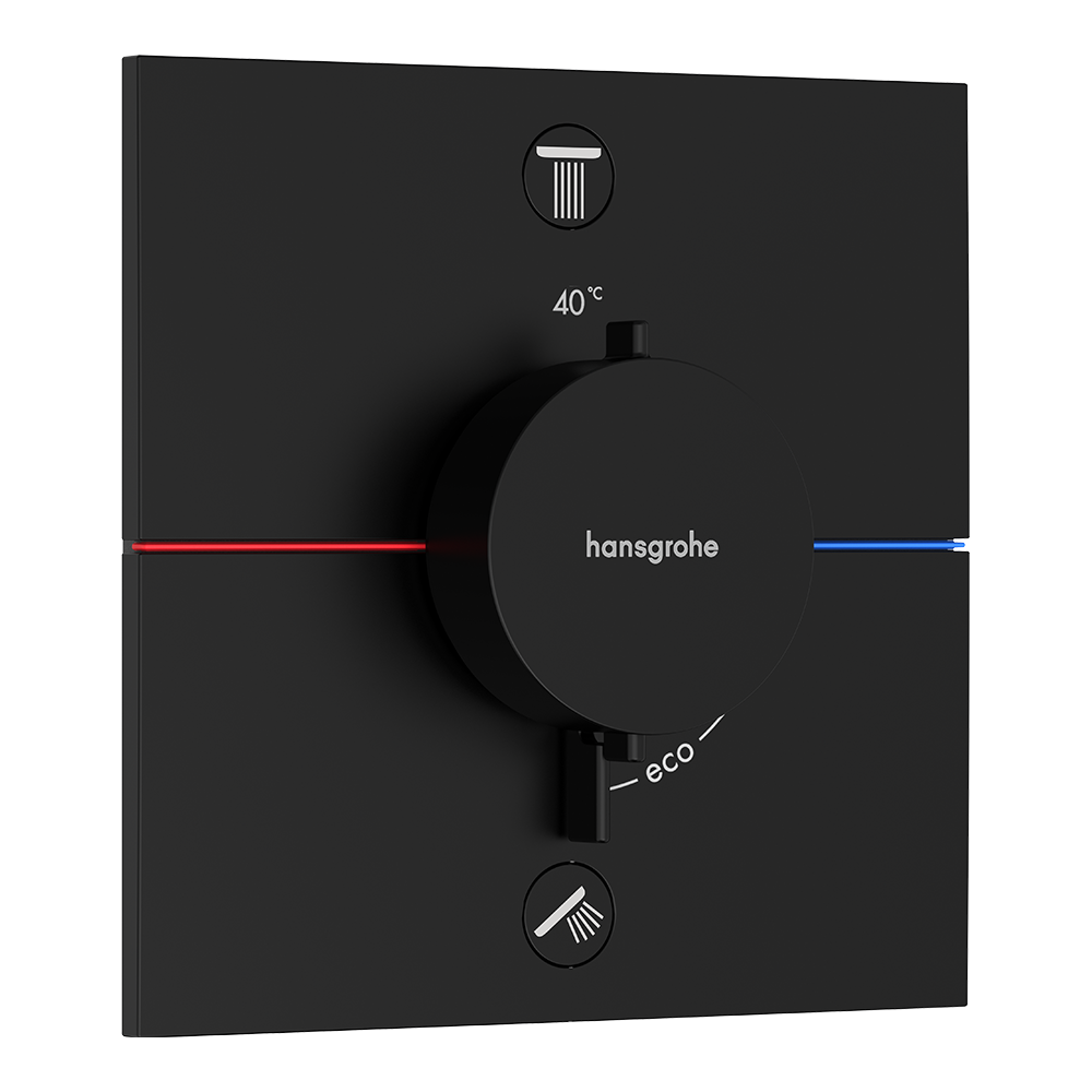 hansgrohe ShowerSelect Comfort E Thermostatic Shower Mixer Valve, 2 Outlets, Matt Black