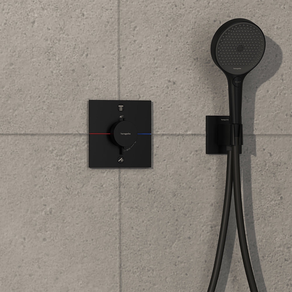 hansgrohe ShowerSelect Comfort E Thermostatic Shower Mixer Valve, 2 Outlets, Matt Black