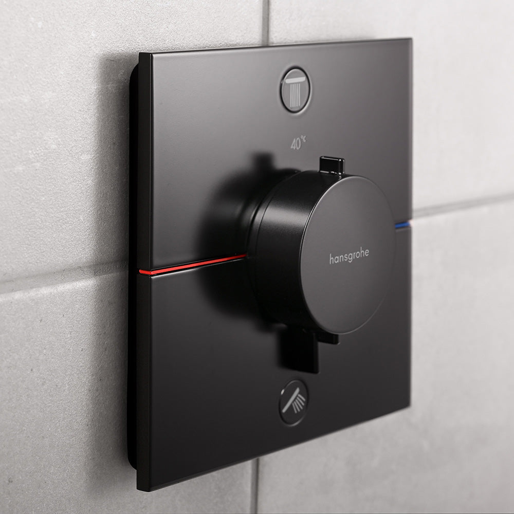 hansgrohe ShowerSelect Comfort E Thermostatic Shower Mixer Valve, 2 Outlets, Matt Black