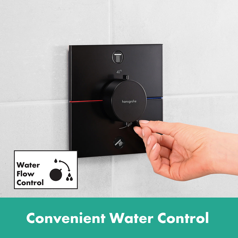 hansgrohe ShowerSelect Comfort E Thermostatic Shower Mixer Valve, 2 Outlets, Matt Black