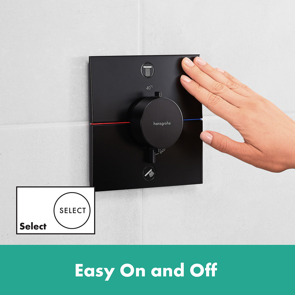 hansgrohe ShowerSelect Comfort E Thermostatic Shower Mixer Valve, 2 Outlets, Matt Black