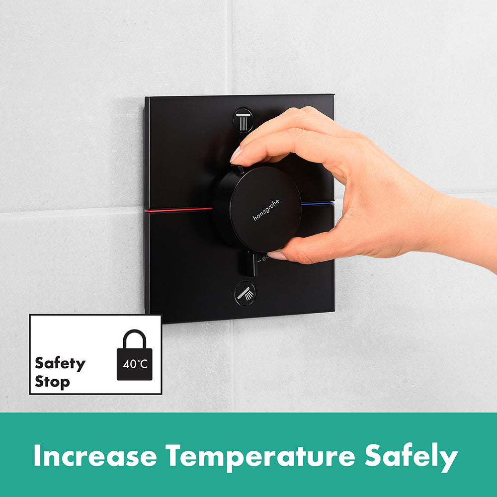 hansgrohe ShowerSelect Comfort E Thermostatic Shower Mixer Valve, 2 Outlets, Matt Black