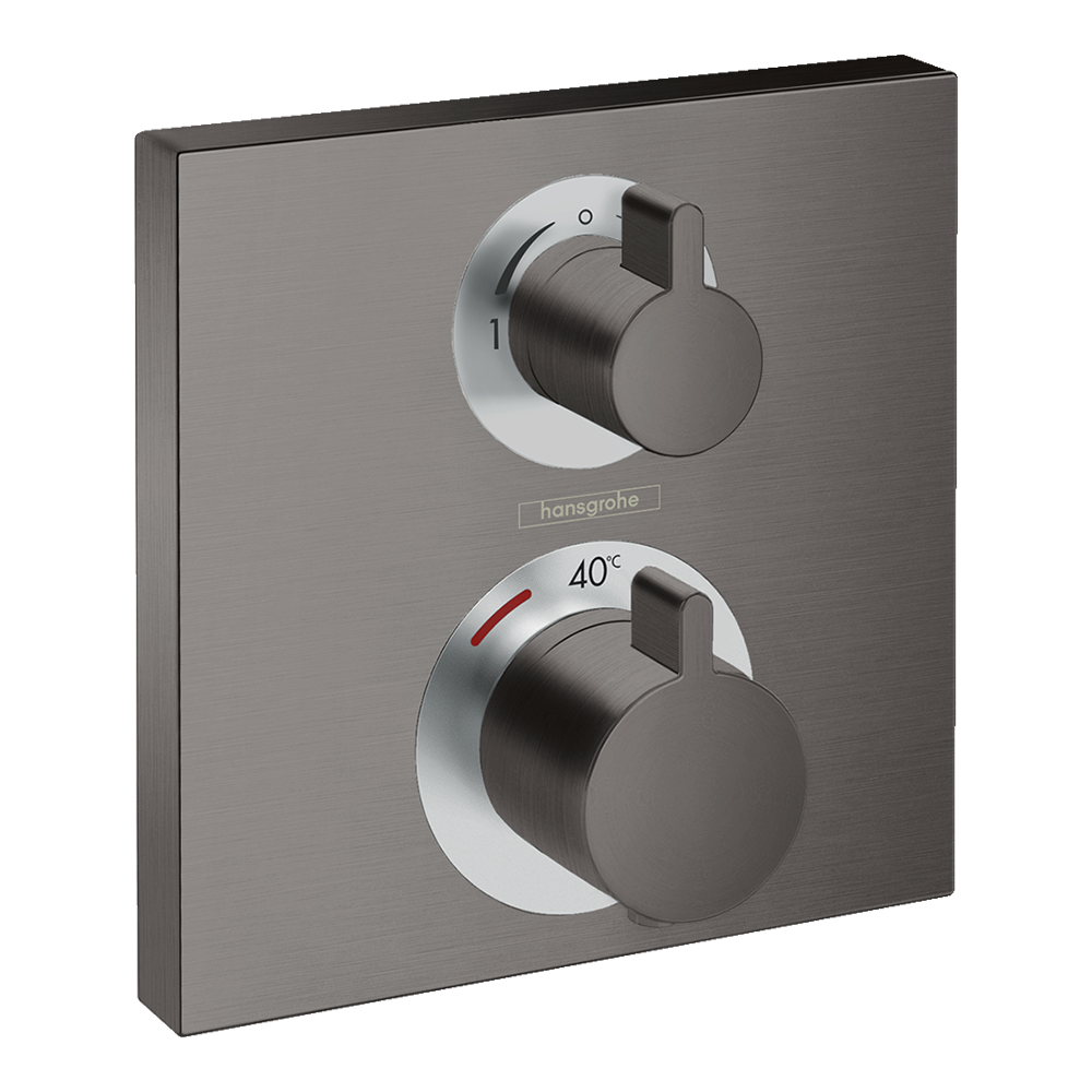 hansgrohe Ecostat Square Thermostatic Shower Mixer Valve, 2 Outlets, Brushed Black Chrome