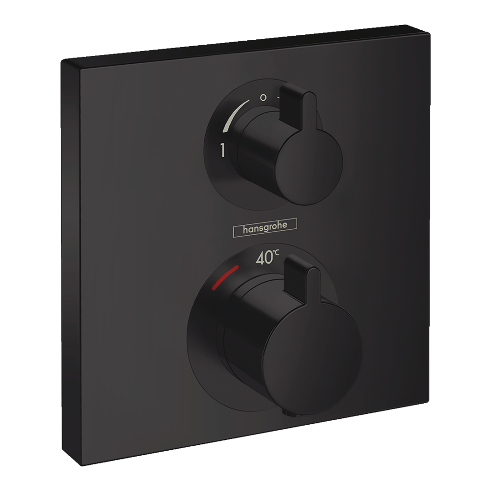hansgrohe Ecostat Square Thermostatic Shower Mixer Valve, 2 Outlets, Matt Black