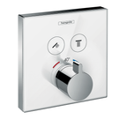 hansgrohe ShowerSelect Glass Thermostatic Shower Mixer Valve, 2 Outlets White/Chrome