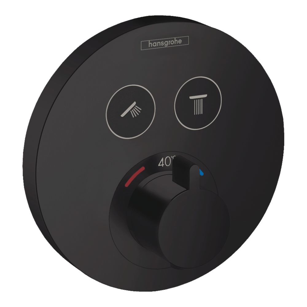 hansgrohe ShowerSelect S Thermostatic Shower Mixer Valve, 2 Outlets, Matt Black