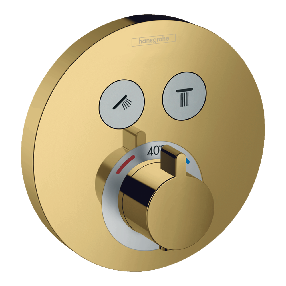 hansgrohe ShowerSelect S Thermostatic Shower Mixer Valve, 2 Outlets, Polished Gold Optic