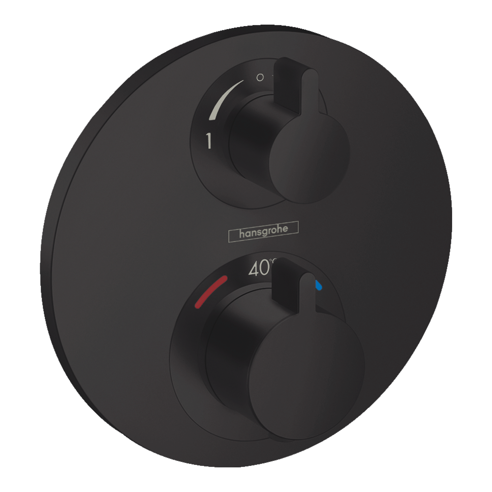 hansgrohe Ecostat S Thermostatic Shower Mixer Valve, 2 Outlets, Matt Black
