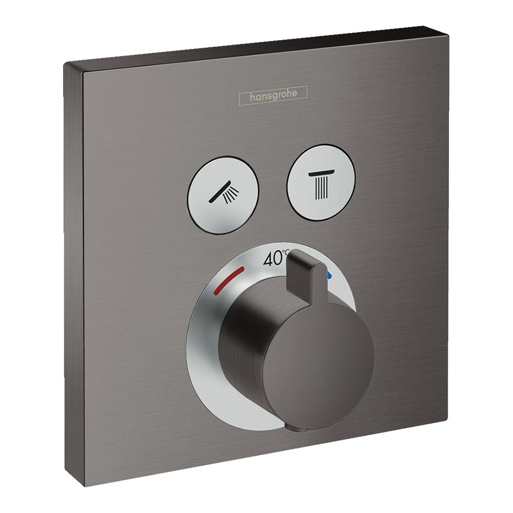 hansgrohe ShowerSelect Thermostatic Shower Mixer Valve, 2 Outlets, Brushed Black Chrome
