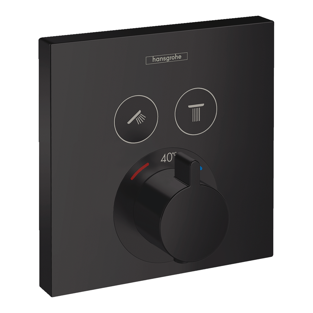 hansgrohe ShowerSelect Thermostatic Shower Mixer Valve, 2 Outlets, Matt Black