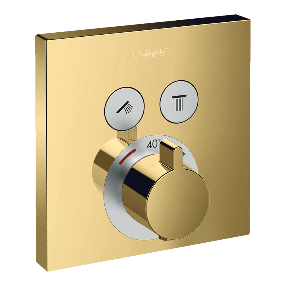 hansgrohe ShowerSelect Thermostatic Shower Mixer Valve, 2 Outlets, Polished Gold Optic