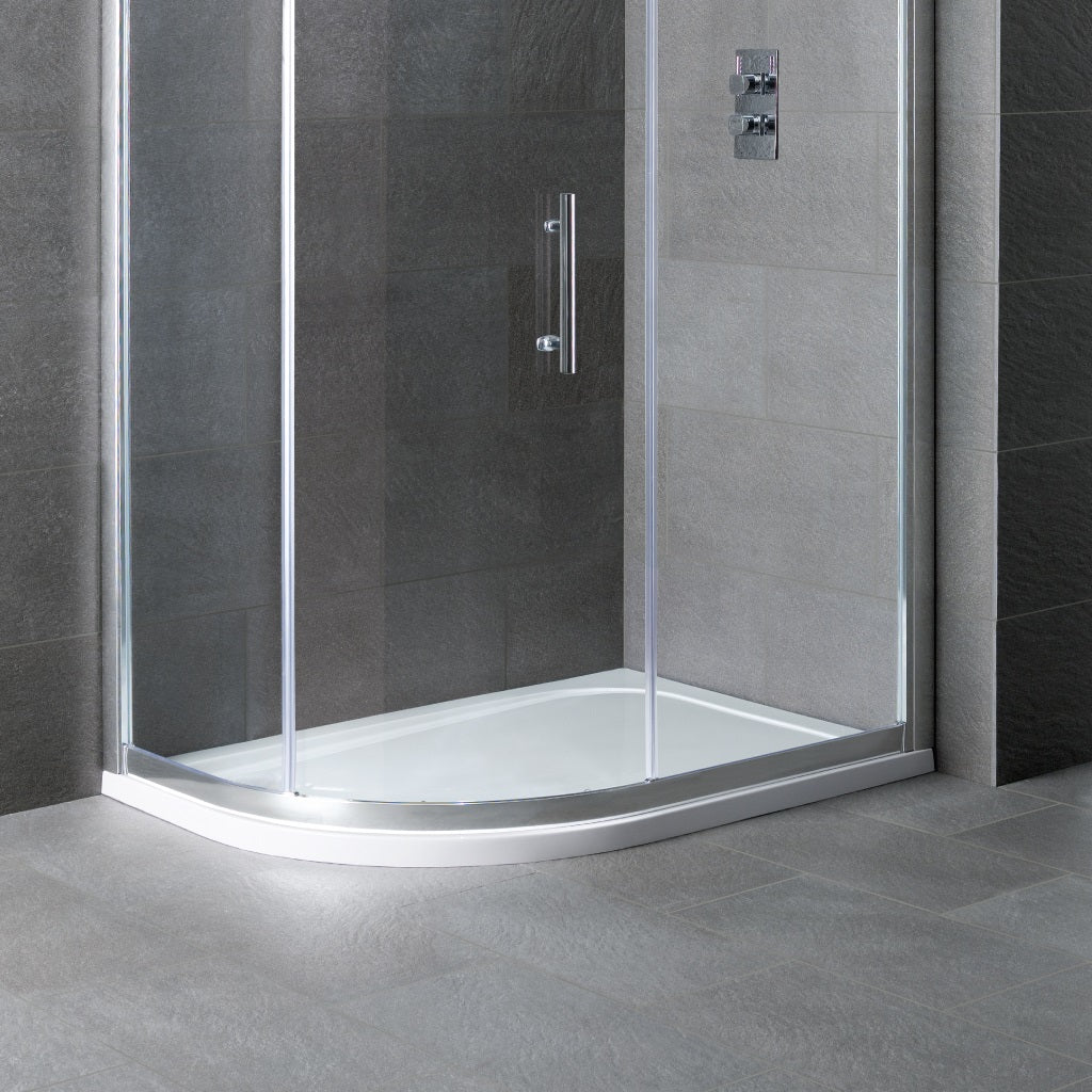 Eastbrook Volente Plan D Left Hand (LH) ABS 1100mm x 700mm Offset Quadrant Stone Resin Shower Tray - White 158.708