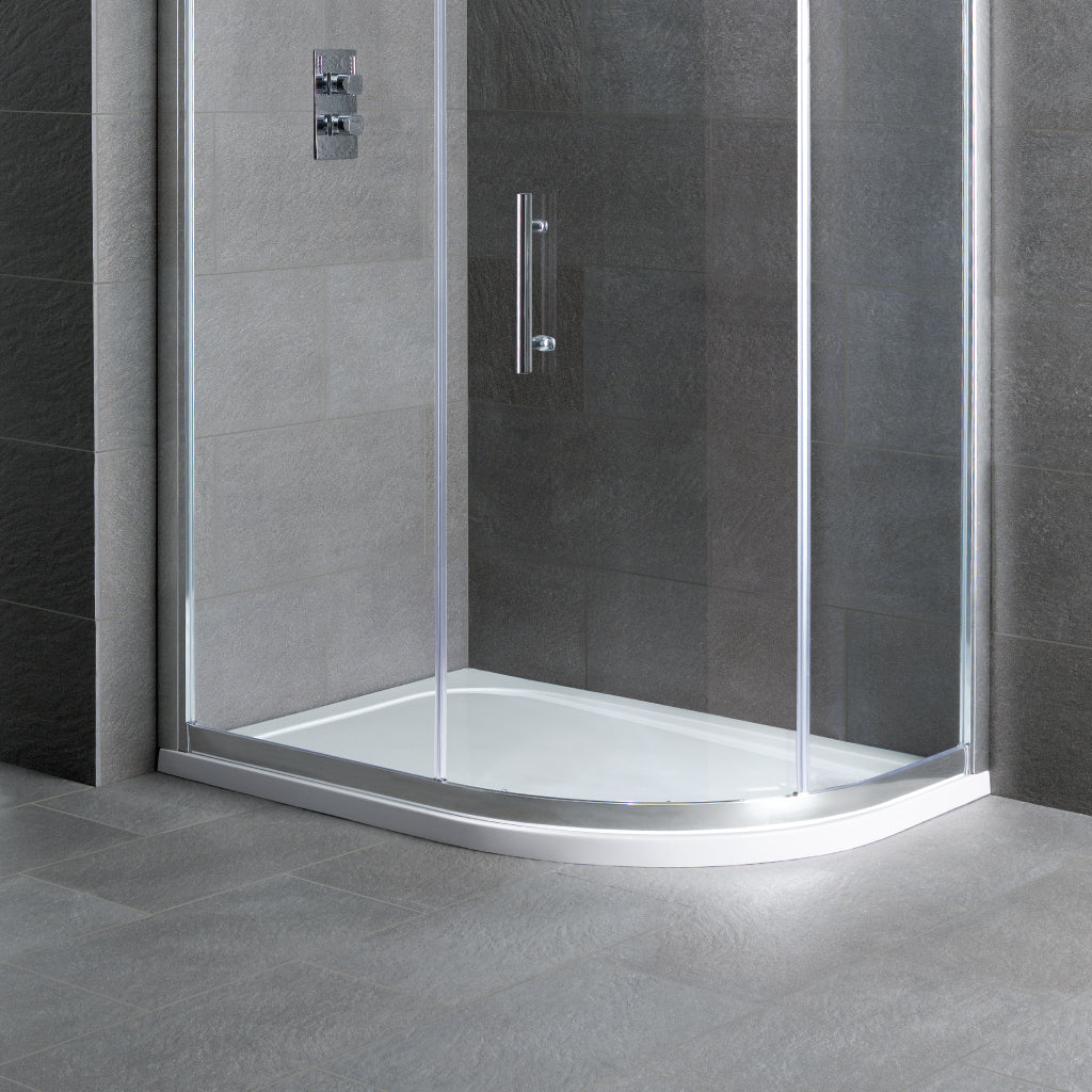 Eastbrook Volente Plan D Right Hand (RH) ABS 1100mm x 700mm Offset Quadrant Stone Resin Shower Tray - White 158.709