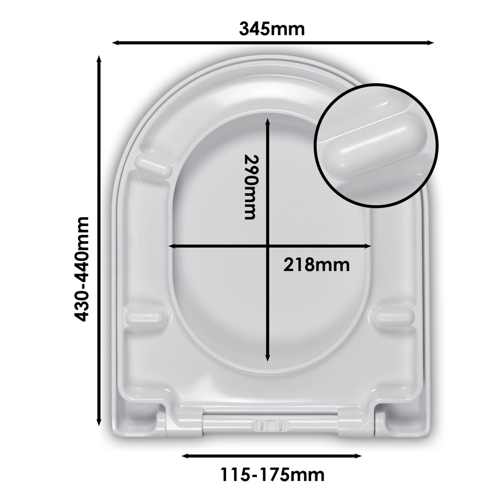 Wirquin Celmac Disco D-Shaped Soft Close Toilet Seat & Cover With Stainless Steel Hinges White