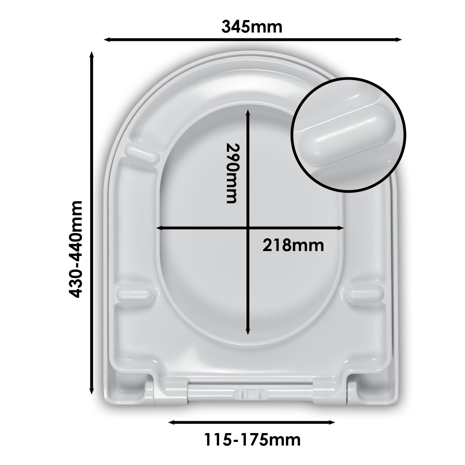 Wirquin Celmac Disco D-Shaped Soft Close Toilet Seat & Cover With Stainless Steel Hinges White