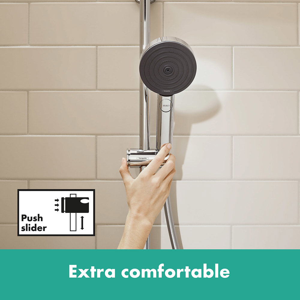 hansgrohe Pulsify Select S Shower Handset 105 3 Spray Relaxation EcoSmart with Shower Rail 90 cm, Chrome