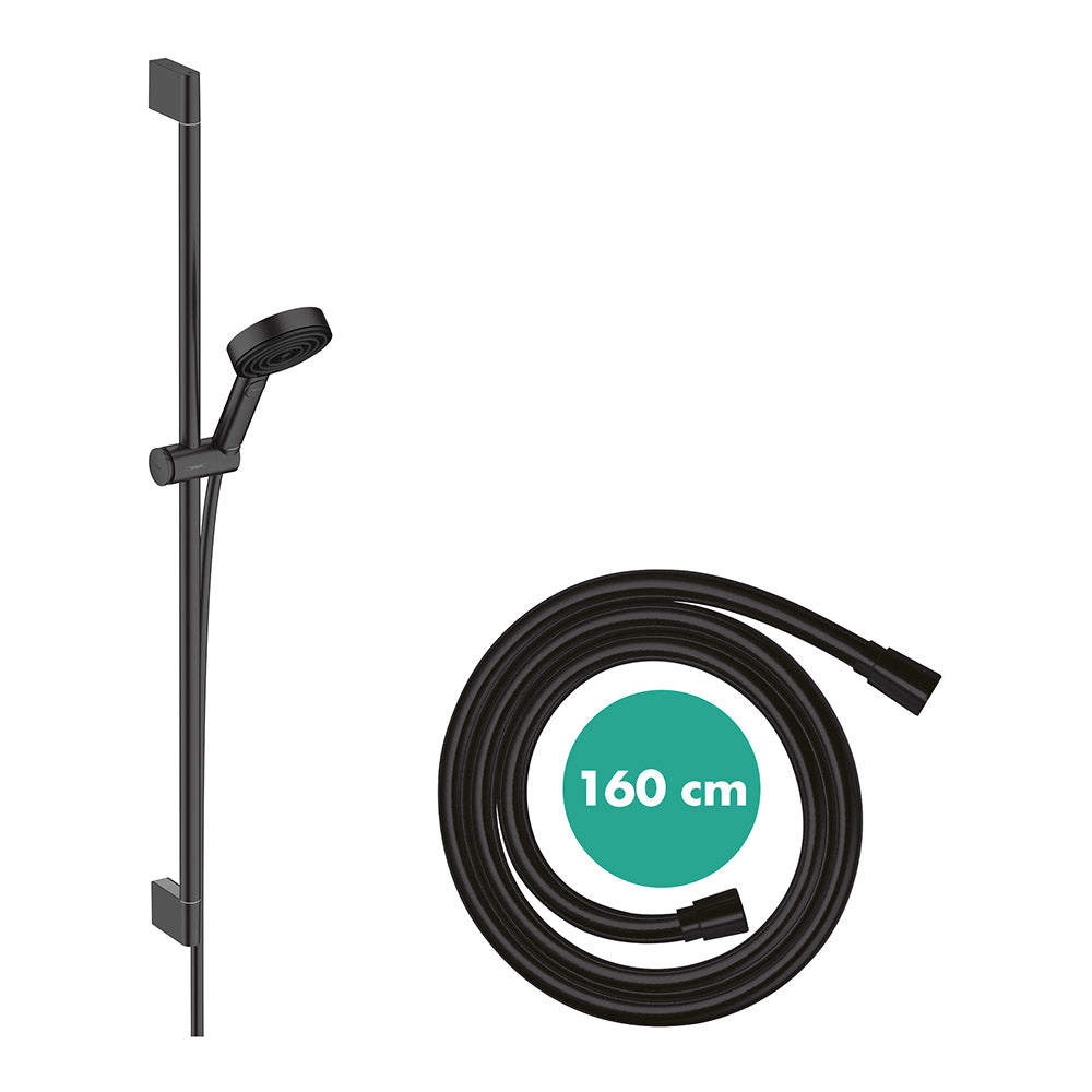 hansgrohe Pulsify Select S Shower Handset 105 3 Spray Relaxation EcoSmart with Shower Rail 90 cm, Matt Black