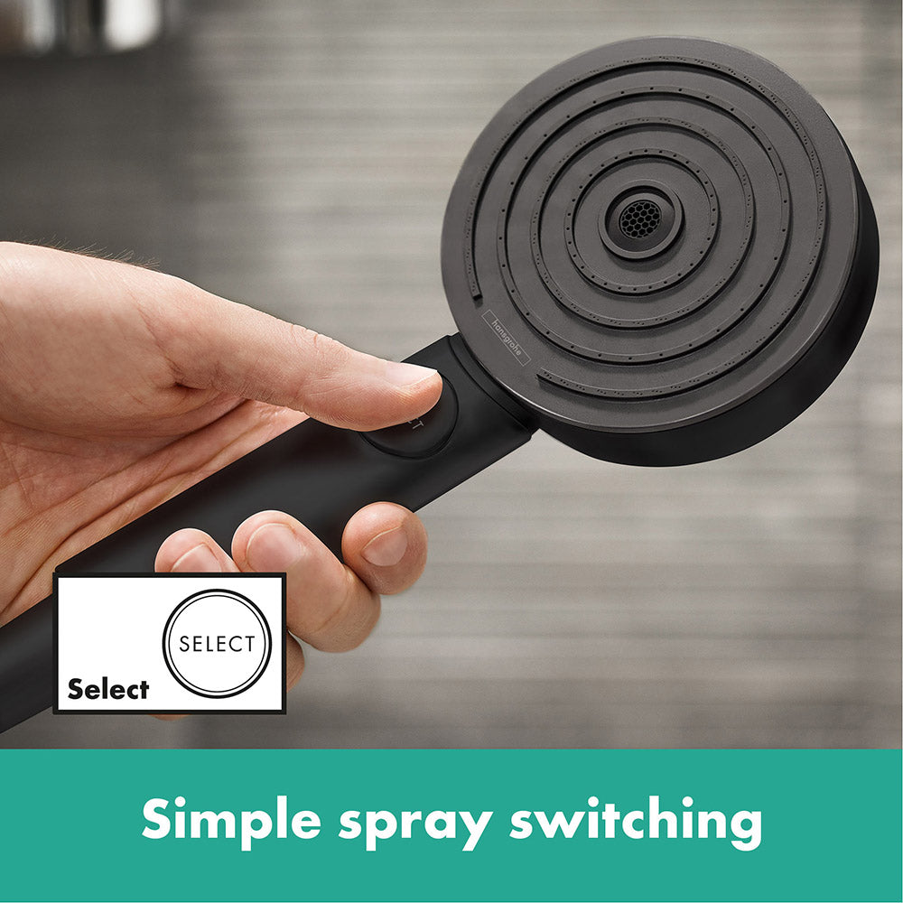 hansgrohe Pulsify Select S Shower Handset 105 3 Spray Relaxation EcoSmart with Shower Rail 90 cm, Matt Black