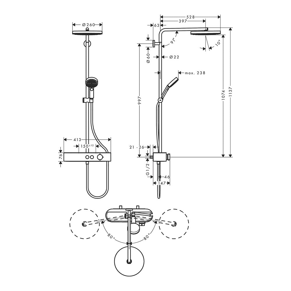 Hansgrohe Pulsify S Showerpipe 260 1Jet Ecosmart With Showertablet Select 400 Matt Black