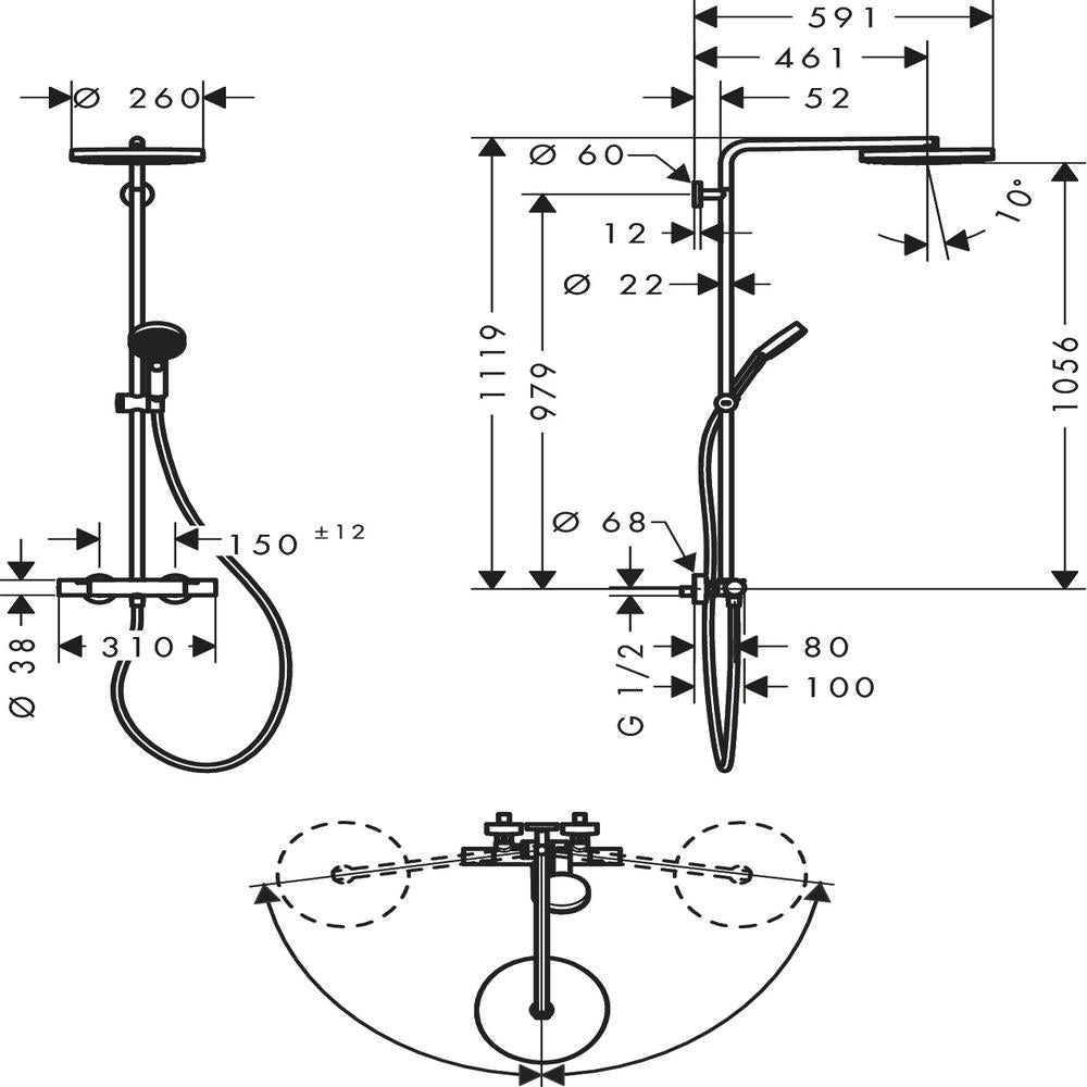 hansgrohe Pulsify S Puro Thermostatic Shower Mixer Set 260 with Ecostat Fine, Chrome