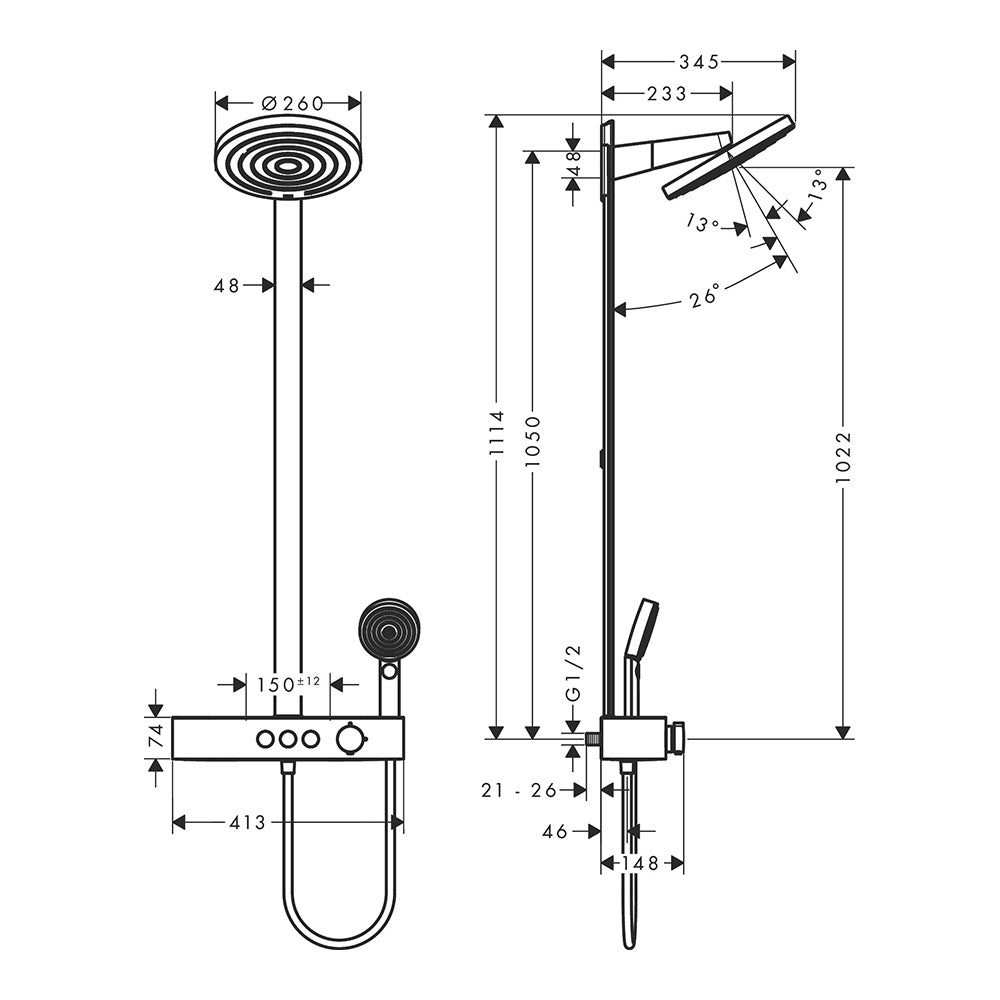 hansgrohe Pulsify S Thermostatic Shower Mixer Set 260 with ShowerTablet Select 400, Chrome