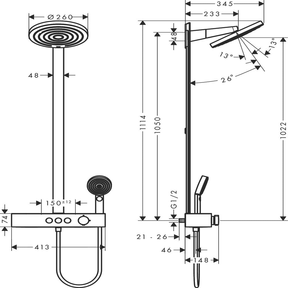 hansgrohe Pulsify S Thermostatic Shower Mixer Set 260 with ShowerTablet Select 400, Chrome