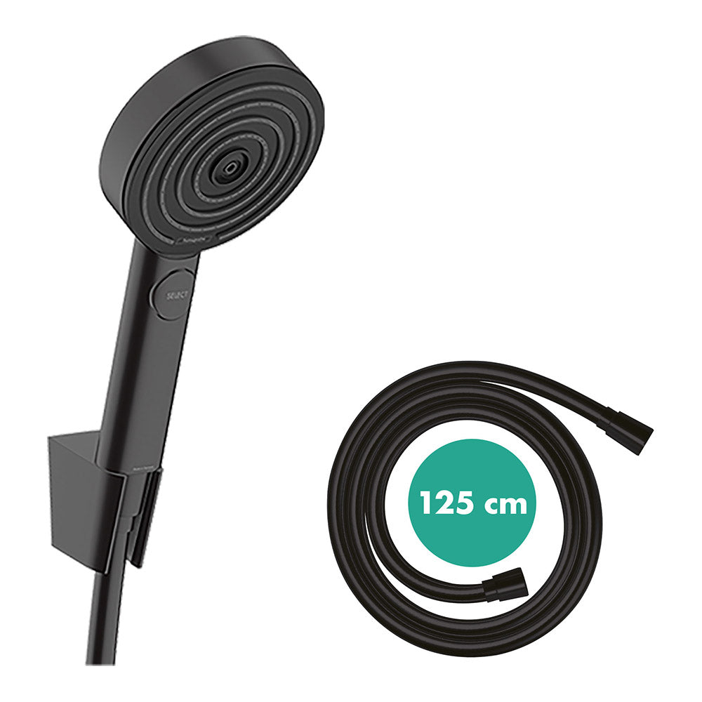 hansgrohe Pulsify Select S Shower Handset 105 3 Spray Relaxation with Holder and Shower Hose 125 cm, Matt Black