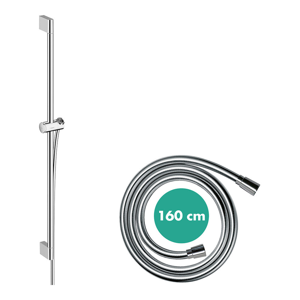 hansgrohe Unica Shower Rail Pulsify S 90 cm with push slider and Isiflex shower hose 160 cm, Chrome