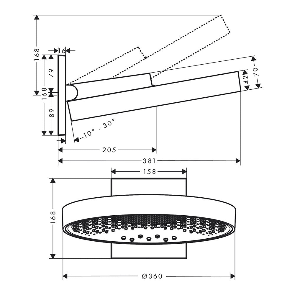 hansgrohe Rainfinity Fixed Shower Head 360 3 Spray with wall connector, Chrome