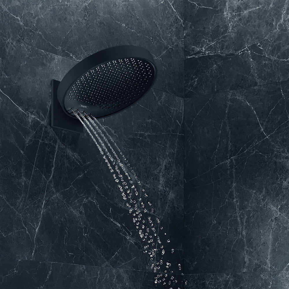 hansgrohe Rainfinity Fixed Shower Head 360 3 Spray with wall connector, Matt Black