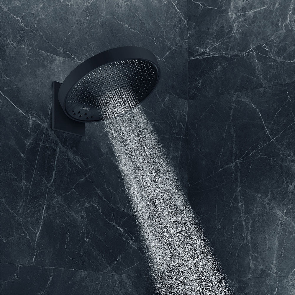 hansgrohe Rainfinity Fixed Shower Head 360 3 Spray with wall connector, Matt Black