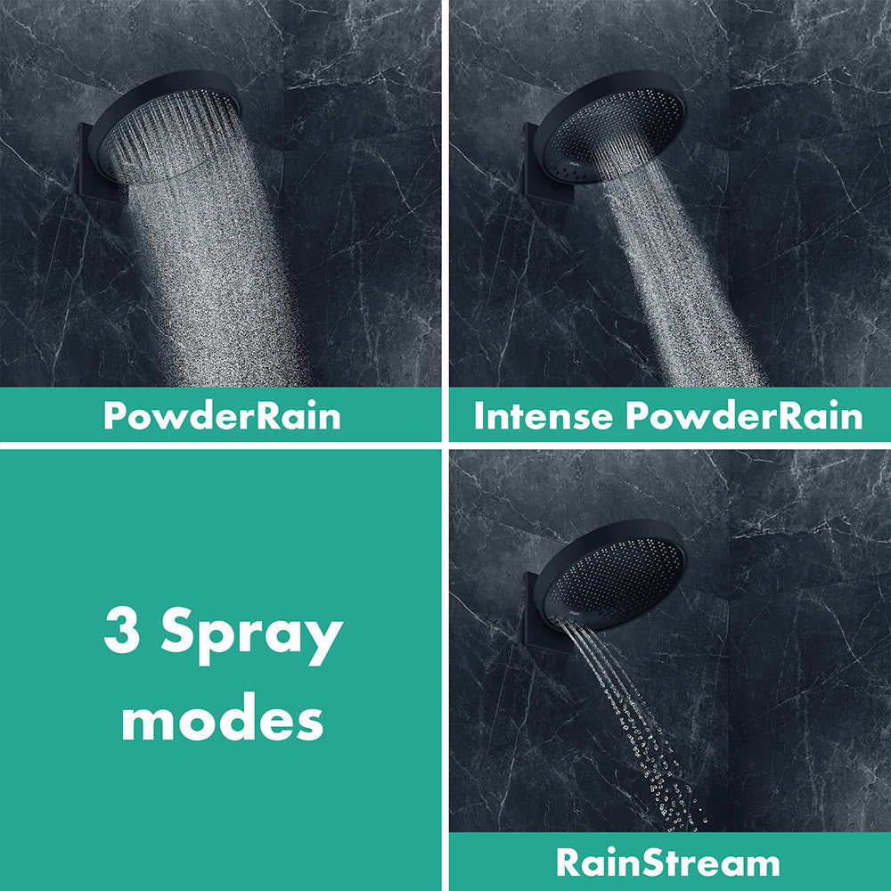 hansgrohe Rainfinity Fixed Shower Head 360 3 Spray with wall connector, Matt Black