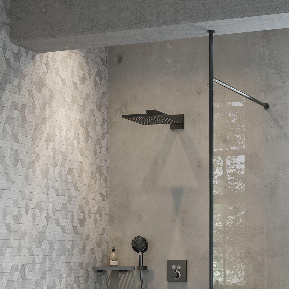 hansgrohe Raindance E Fixed Shower Head 300 1 Spray with shower arm, Brushed Black, Chrome