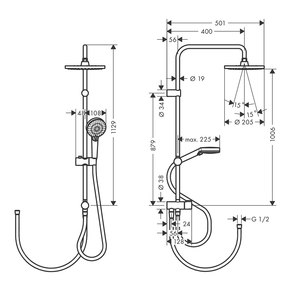 Hansgrohe Vernis Blend Showerpipe 200 1 Jet Ecosmart Reno Chrome