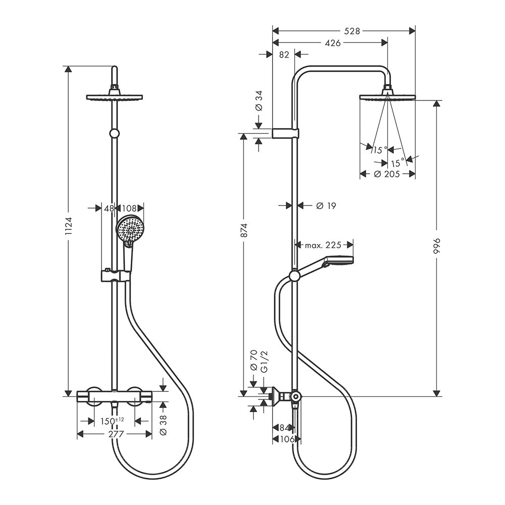 Hansgrohe Hangrohe Vernis Blend Dual Exposed Thermostatic Shower System Matt Black 200 1 Jet