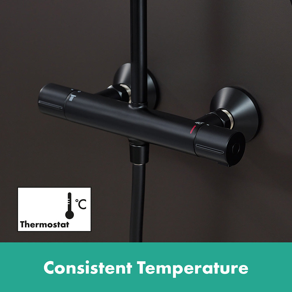 Hansgrohe Hangrohe Vernis Blend Dual Exposed Thermostatic Shower System Matt Black 200 1 Jet