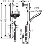 hansgrohe Raindance Select S Shower Handset 120 3 Spray EcoSmart with Shower Rail 90 cm, Chrome