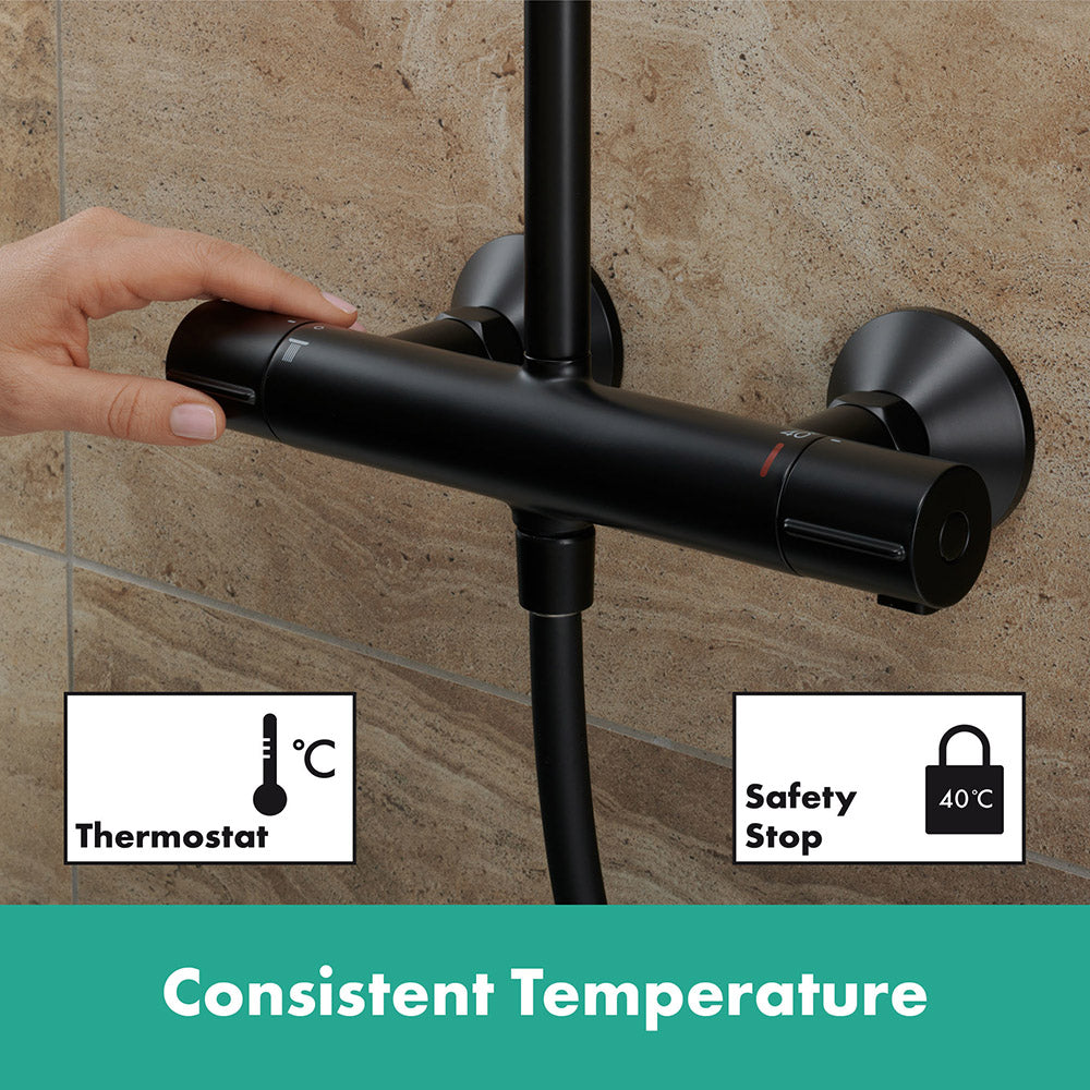Hansgrohe Vernis Blend Showerpipe 240 1 Jet Ecosmart With Thermostatic Matt Black