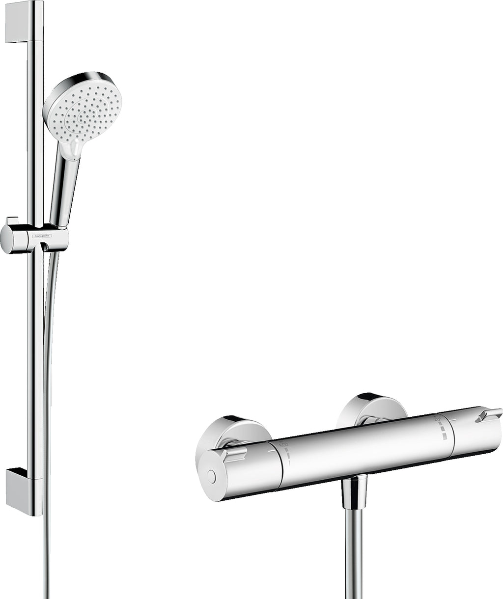 Hansgrohe Crometta Single Outlet Thermostatic Bar Mixer Shower White/Chrome