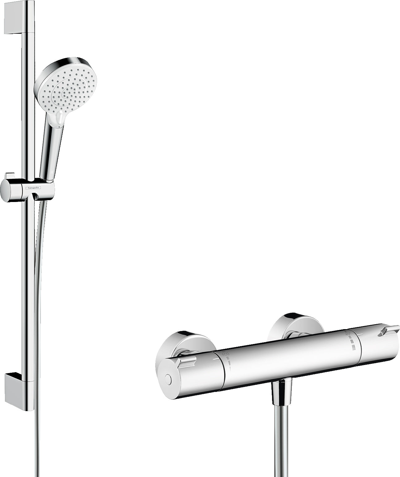 Hansgrohe Crometta Single Outlet Thermostatic Bar Mixer Shower White/Chrome