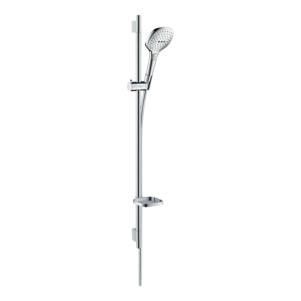 hansgrohe Raindance Select E Shower Handset 120 3 Spray with Shower Rail 90 cm and soap dish White/Chrome